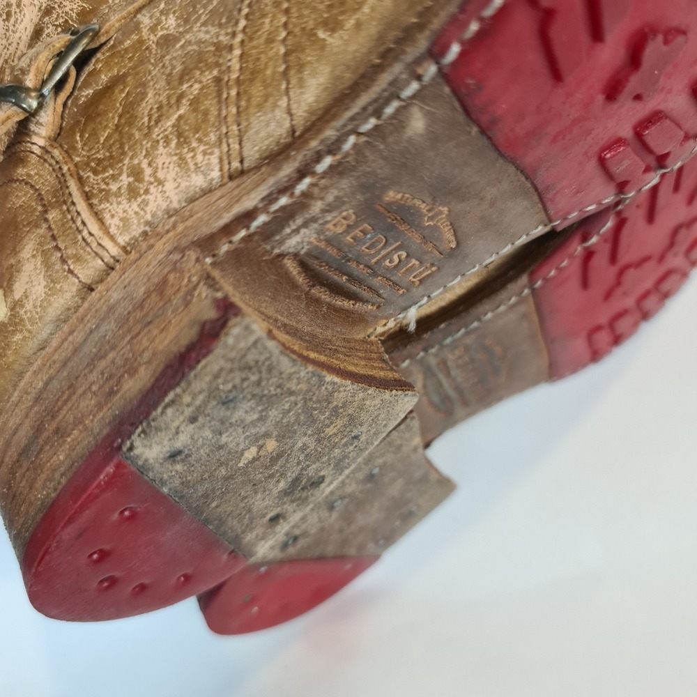 Bed Stu Cobbler Tan Leather Knee High Tall Moto Riding Boots 10 Distressed Zip - Picture 16 of 16
